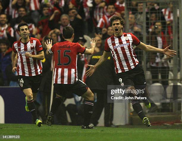 Fernando Llorente of Athletic Club of Bilbao celebrates scoring their first goal during the UEFA Europa League Round of 16 second leg match between...