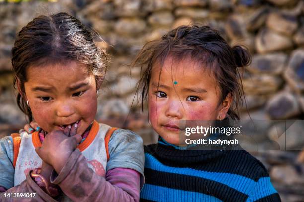 two tibetan young girls, upper mustang, nepal - nepal portrait stock pictures, royalty-free photos & images