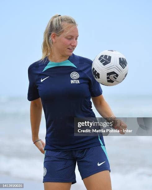 Irene Santi of FC Internazionale Women trains during the FC Internazionale women training session at South Padre Island Beach on August 09, 2022 in...