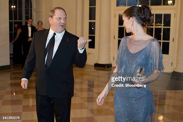 Harvey Weinstein, co-chairman and founder of Weinstein Co., and Georgina Chapman arrive to a state dinner hosted by U.S. President Barack Obama and...