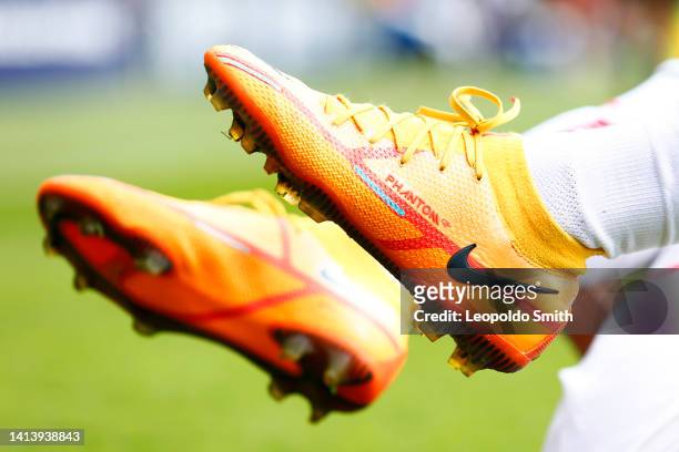 Detail of the boot of Angelo Araos of Necaxa during the 7th round match between Atletico San Luis and Necaxa as part of the Torneo Apertura 2022 Liga...
