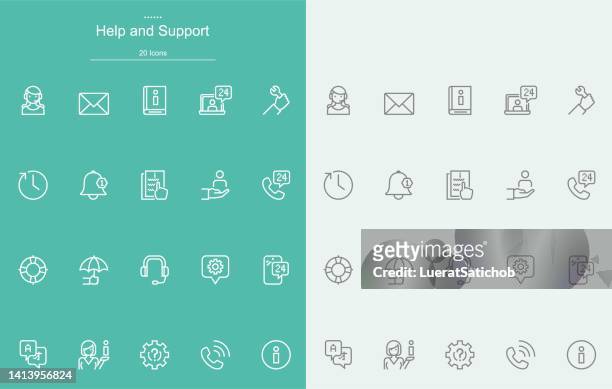 hilfe und support line icons - headset stock-grafiken, -clipart, -cartoons und -symbole
