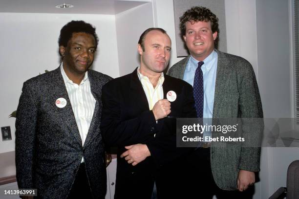 Lamont Dozier, Phil Collins, and Ted Kennedy, Jr attend an event for VSA in New York City on March 14, 1989.