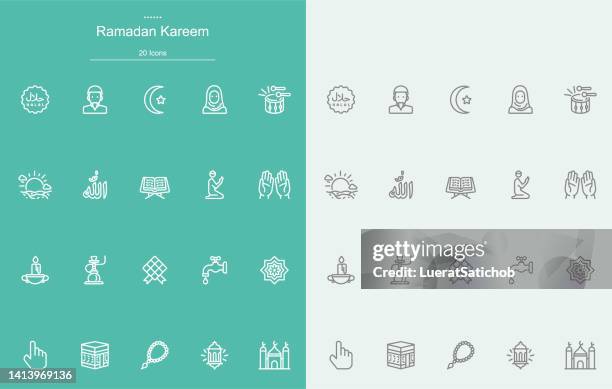 ilustrações, clipart, desenhos animados e ícones de ícones da linha ramadan kareem - holy quran