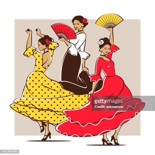 elegant flamenco dancers - samba stock illustrations