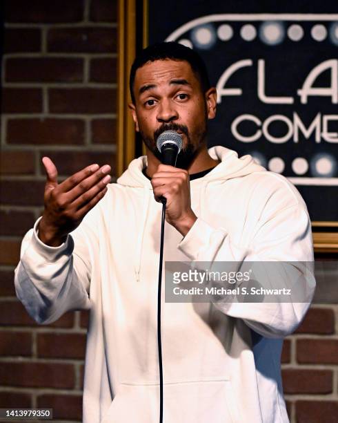 Comedian Damon Wayans Jr. Performs at Flappers Comedy Club and Restaurant Burbank on August 09, 2022 in Burbank, California.