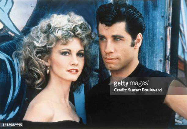 Olivia Newton-John and John Travolta on the set of Grease, directed by Randal Kleiser, 1978.