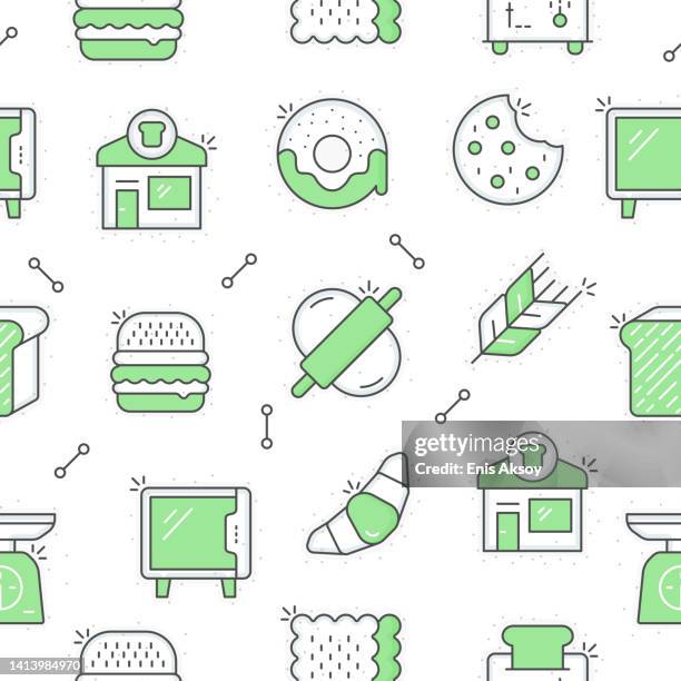 bakery seamless pattern - breakfast biscuits stock illustrations