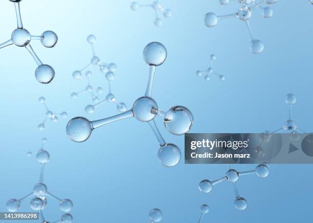 three dimensional blue background water molecules - glass molecule stock pictures, royalty-free photos & images