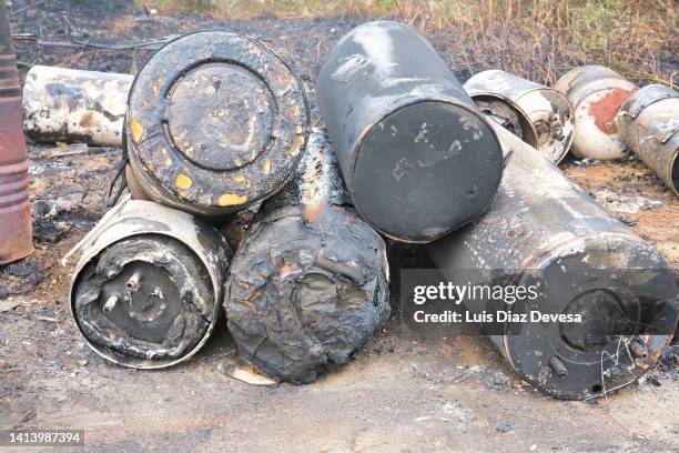 deposits of noble gases burned in a forest fire. - forest fire close up stock pictures, royalty-free photos & images