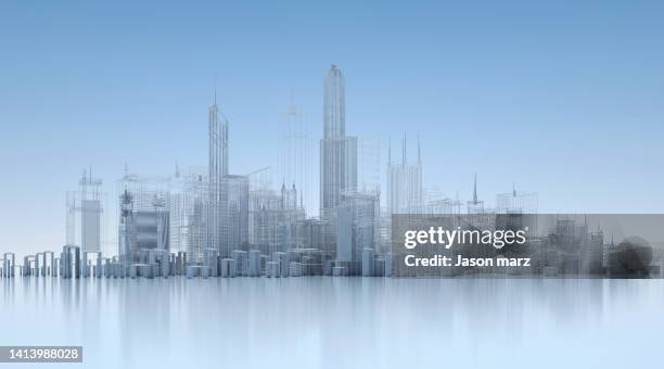 3d virtual city skyline - building construction skyline stock pictures, royalty-free photos & images