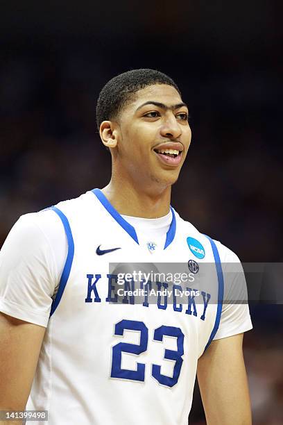 Anthony Davis of the Kentucky Wildcats looks on against the Western Kentucky Hilltoppers during the second round of the 2012 NCAA Men's Basketball...