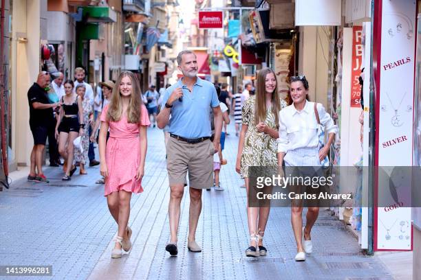 Crown Princess Leonor of Spain, King Felipe VI of Spain, Princess Sofia of Spain and Queen Letizia of Spain are seen walking through the city center...