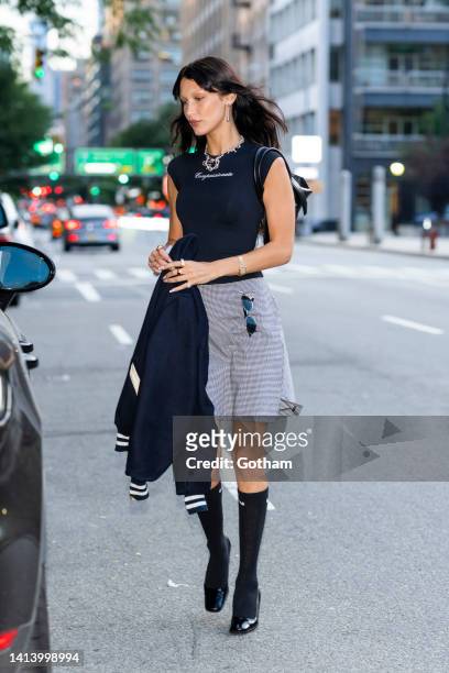 Bella Hadid is seen in Tribeca on August 09, 2022 in New York City.