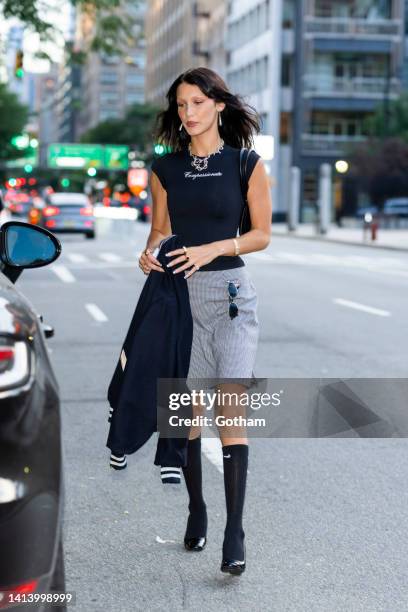 Bella Hadid is seen in Tribeca on August 09, 2022 in New York City.