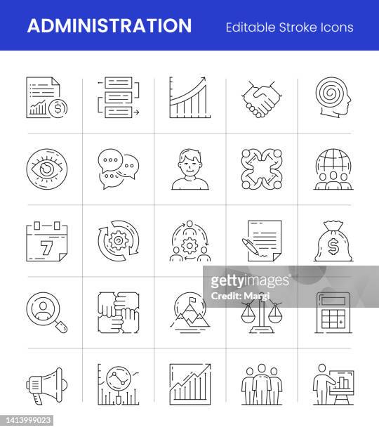 business administration editable stroke line icons - coordination stock illustrations
