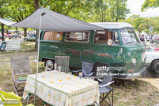 Volkswagen Type 2 Transporter Kombi or Microbus campervan on display during the classic days event on August 6, 2022 in Düsseldorf, Germany. The 2022...