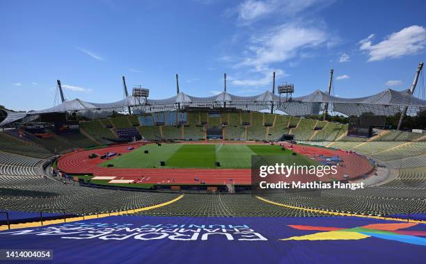 General view of the Olympic Stadium ahead of the European Championships Munich 2022 at on August 10, 2022 in Munich, Germany.