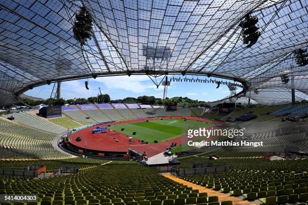 General view of the Olympic Stadium ahead of the European Championships Munich 2022 at on August 10, 2022 in Munich, Germany.