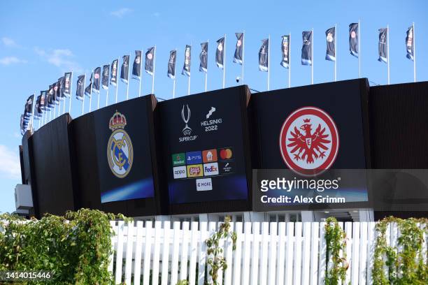 General view prior to the UEFA Supercup Final 2022 between Real Madrid CF and Eintracht Frankfurt at Helsinki Olympic Stadium on August 9, 2022 in...