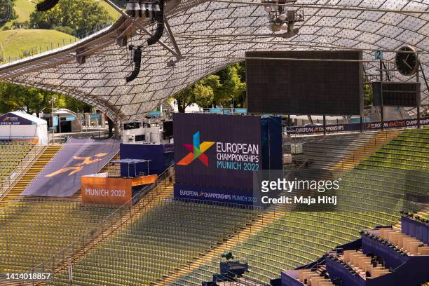 General view of the Munich Olympic Stadium in Olympic park ahead of the European Championships Munich 2022 at on August 10, 2022 in Munich, Germany.