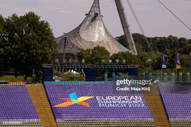 General view of the Munich Olympic Stadium in Olympic park ahead of the European Championships Munich 2022 at on August 10, 2022 in Munich, Germany.