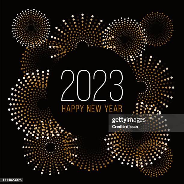 stockillustraties, clipart, cartoons en iconen met 2023 - happy new year background with fireworks. - federation of new yorks music visionary of the year award luncheon