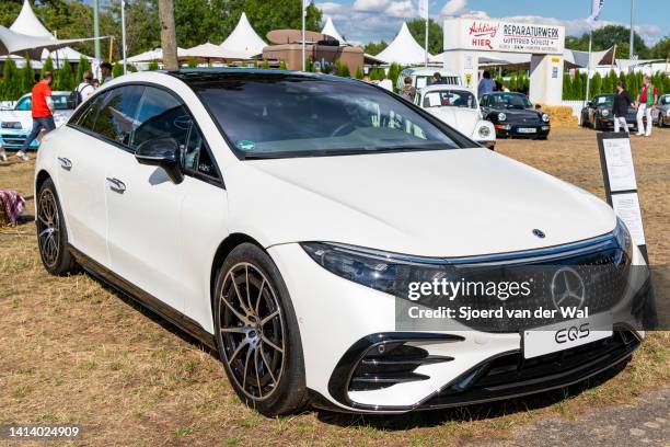 Mercedes-Benz EQS full electric luxury car on August 6, 2022 in Düsseldorf, Germany. The 2022 edition of the Classic Days event was the first year...