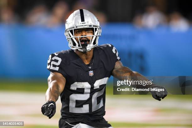 Ameer Abdullah of the Las Vegas Raiders in action during the first half of the 2022 Pro Football Hall of Fame Game against the Jacksonville Jaguars...