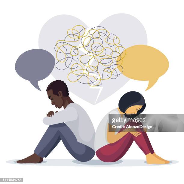 mixed race couple problems. couple therapy. relationship and marriage problems. - empathy stock illustrations