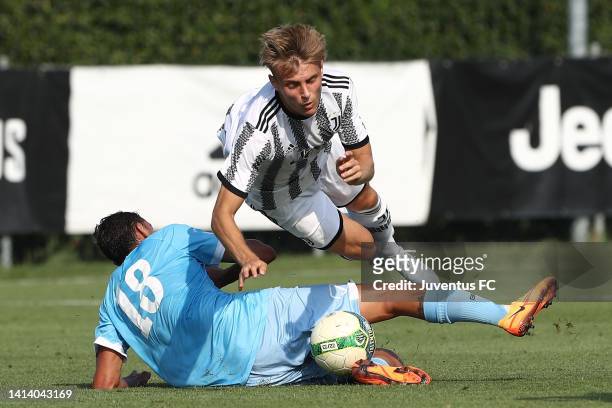 Gabriele Mulazzi of Juventus FC in action during Pre-season Friendly Juventus U23 and Sanremese at Juventus Center Vinovo on August 10, 2022 in...