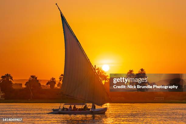 felucca on the nile, luxor, egypt. - felucca stockfoto's en -beelden