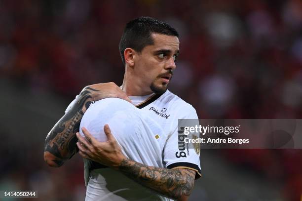 Fagner of Corinthians holds the ball during a Copa Libertadores quarter final second leg match between Flamengo and Corinthians at Maracana Stadium...