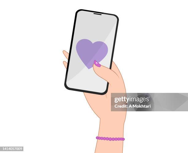 like button, woman's hand with smartphone. - ipad screen hands stock illustrations