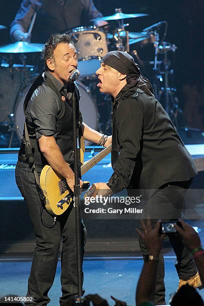 Musician/vocalist Bruce Springsteen and Little Steven perform at ACL-Live during South By Southwest Music Festival on March 15, 2012 in Austin, Texas.