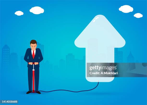 man inflates an arrow, shows the way, leadership... - moral compass stock illustrations