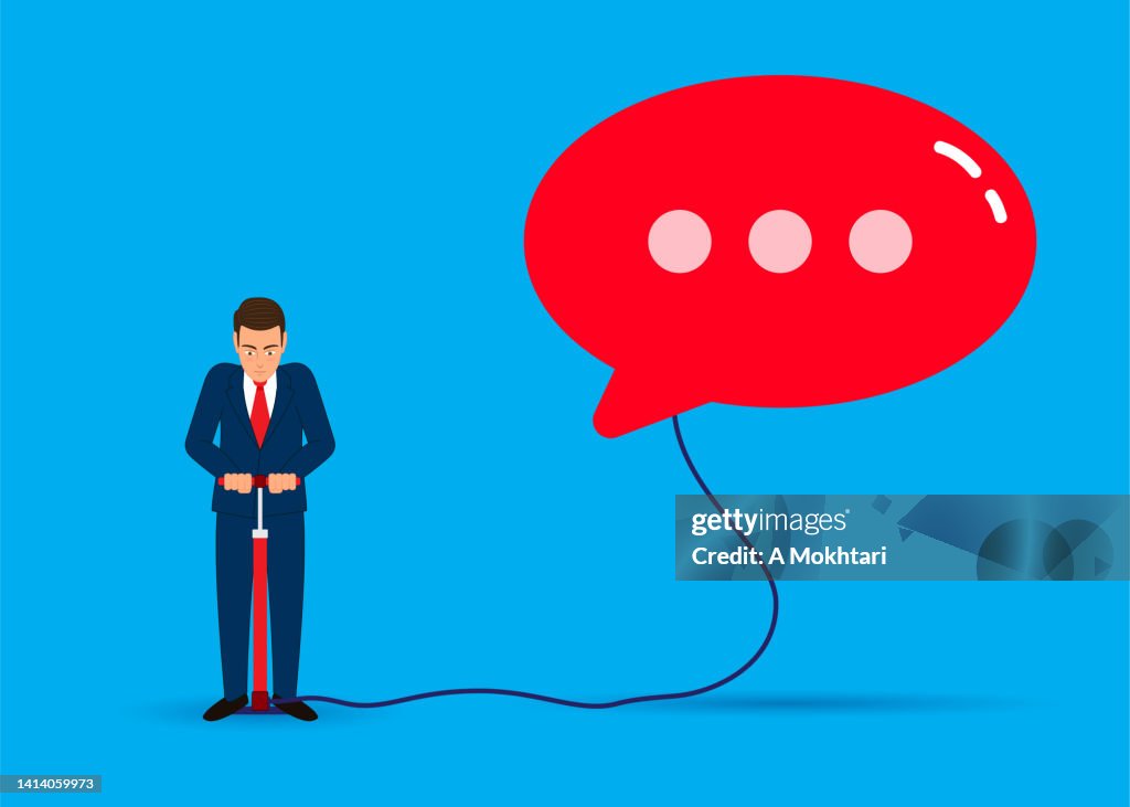 Man with speech bubble expressing and speaking.
