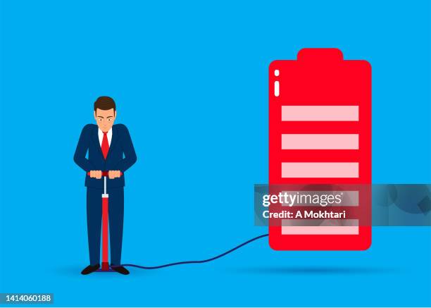 man inflates a battery. - lithium stock illustrations