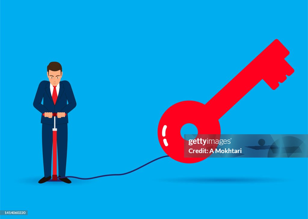 Key Problem Jpg Man Inflates A Key A Solution Of A Problem High-Res Vector Graphic ...
