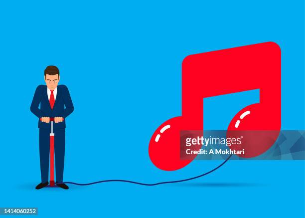 man inflates a music key, musician, composer... - excess icon stock illustrations