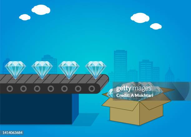 herstellung und produktion von diamanten. - fließband stock-grafiken, -clipart, -cartoons und -symbole