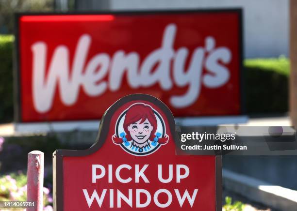 Sign is posted in front of a Wendy's restaurant on August 10, 2022 in Petaluma, California. Wendy's reported weaker-than-expected second quarter...