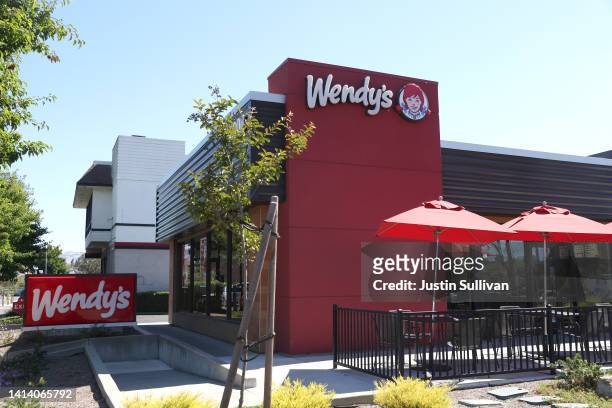 Sign is posted in front of a Wendy's restaurant on August 10, 2022 in Petaluma, California. Wendy's reported weaker-than-expected second quarter...