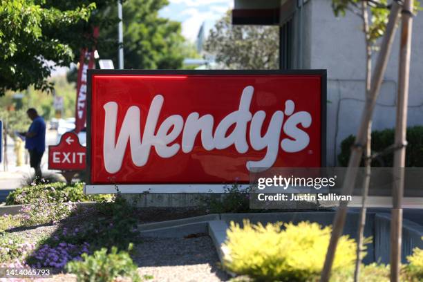 Sign is posted in front of a Wendy's restaurant on August 10, 2022 in Petaluma, California. Wendy's reported weaker-than-expected second quarter...