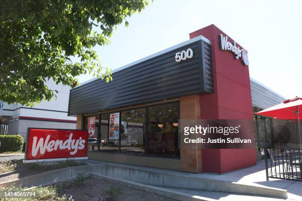Sign is posted in front of a Wendy's restaurant on August 10, 2022 in Petaluma, California. Wendy's reported weaker-than-expected second quarter...