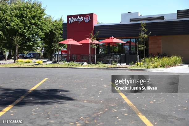 Parking lot sits empty in front of a Wendy's restaurant on August 10, 2022 in Petaluma, California. Wendy's reported weaker-than-expected second...