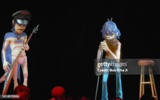 Computer-generated 'Gorillaz' performs on-stage with Madonna during the 48th Annual Grammy Awards Show, February 8, 2006 in Los Angeles, California.