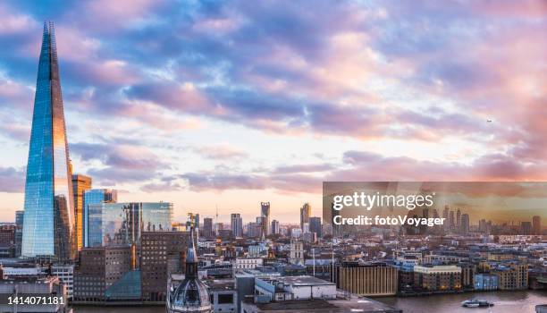 london sunset over the shard thames south bank cityscape panorama - greater london bildbanksfoton och bilder