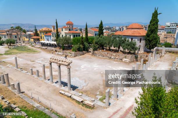 roman market archaeological site in athens, greece - agora stock pictures, royalty-free photos & images