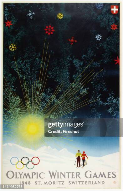 Olympic Games Poster. Winter Games 1948 ST. Moritz Switzerland. Olympic Games Poster. Poster has helped the look and feel of Games..